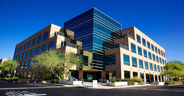 Commercial building with glass sides