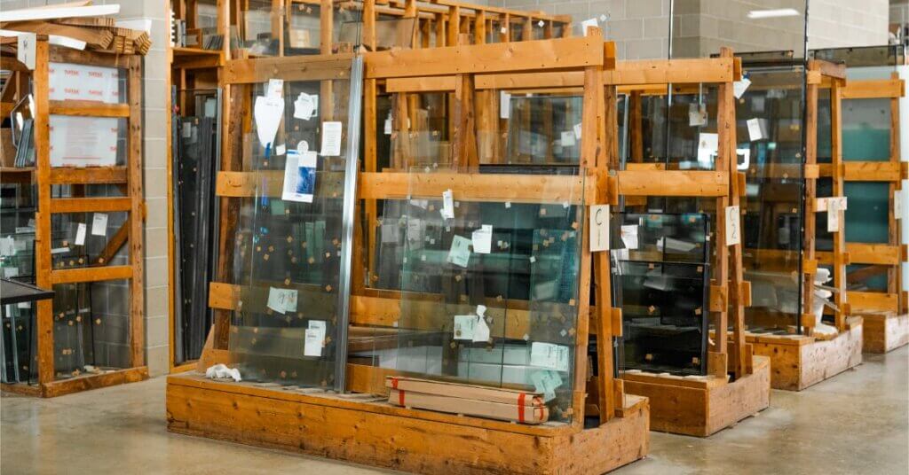 glass panes on display